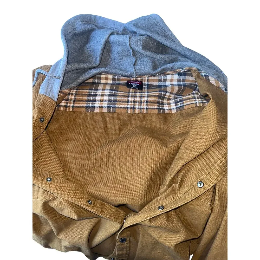 Wrangler Workwear Hooded Canvas Shirt Jacket Men’s XL Brown Duck Workwear